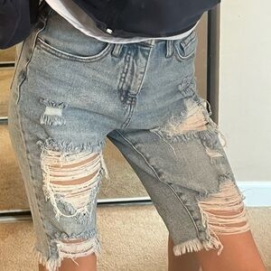Distressed Blue Jean Shorts